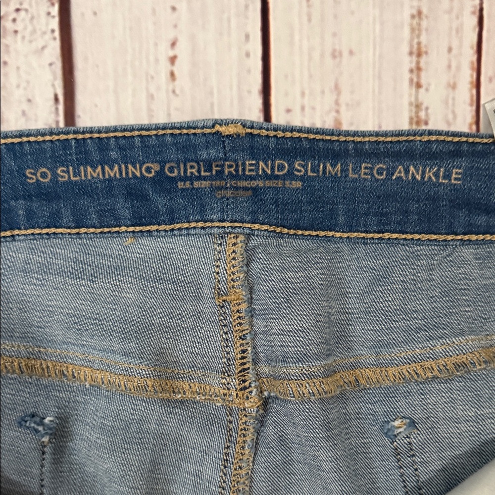 Chico's So Slimming Girlfriend Slim Leg Ankle Jeans with Gold Sequin 1X - Picture 8 of 14